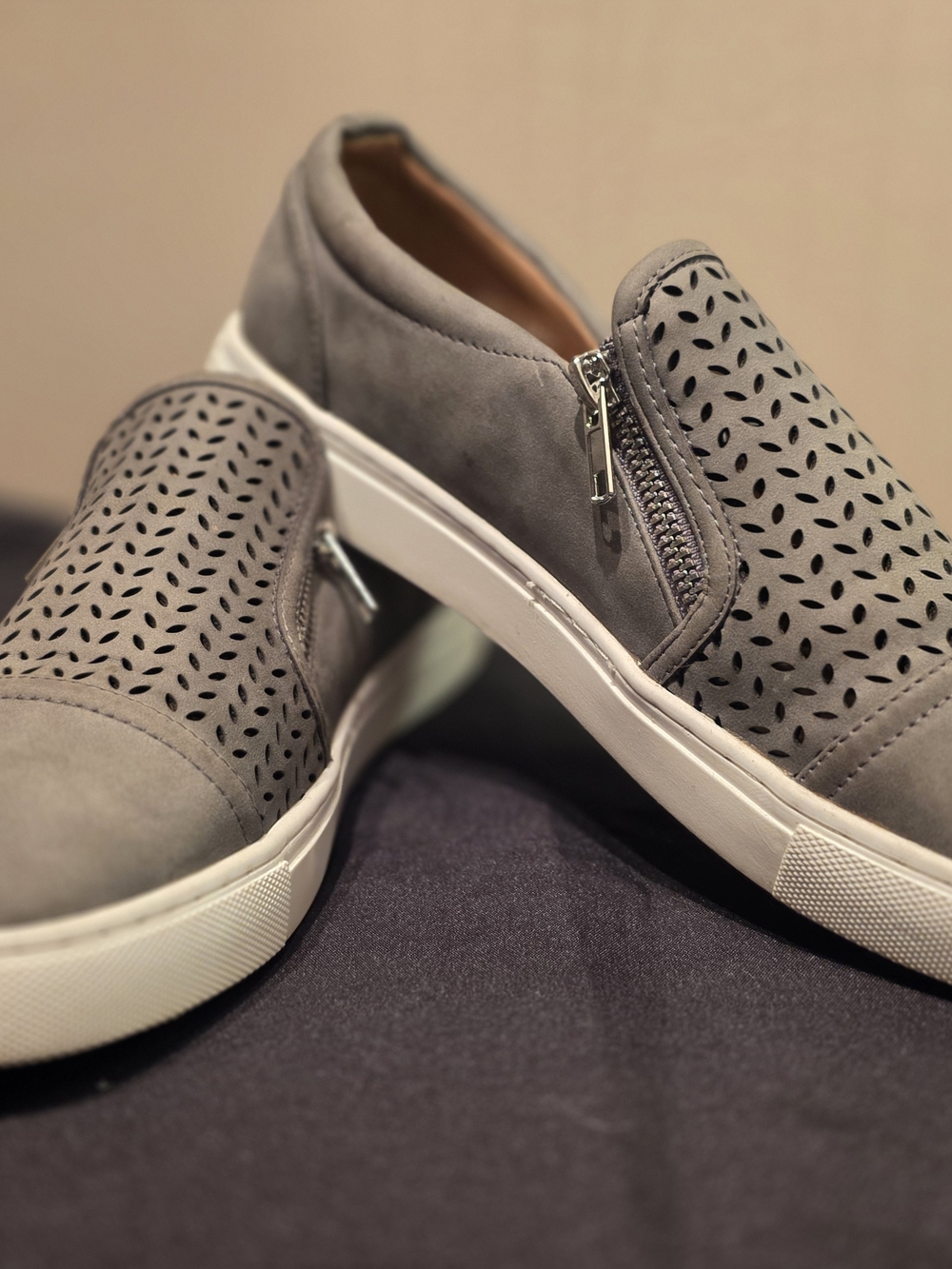 DV by Dolce Vita Gray Perforated Slip-On Sneakers with Side Zip Size 10